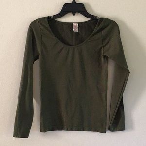 Tango olive green nylon long sleeve top, size one
